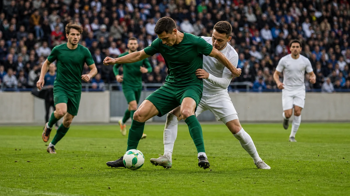 Spillsituasjon fra en fotballkamp i Conference League.
